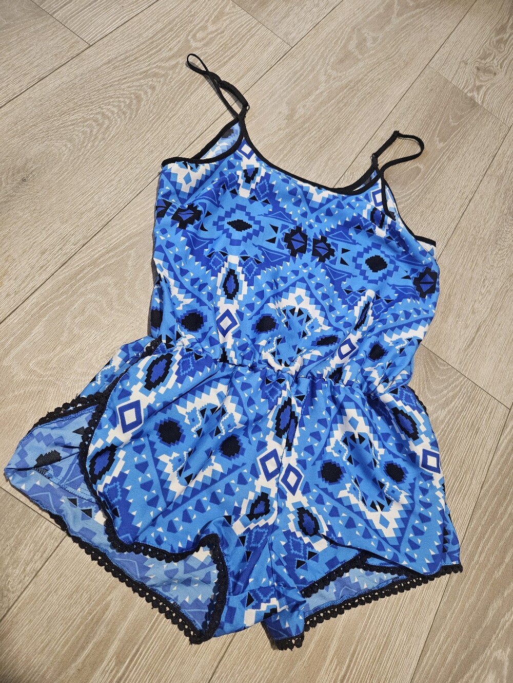 HARMONY & HAVOC Blue Geometric Print One-Piece Romper